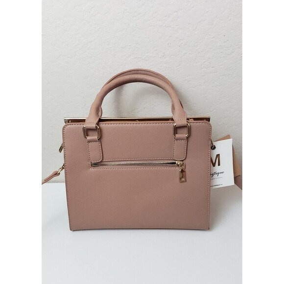 Myztique Handbag Satchel Genuine Vegan Leather Nude Medium Classic Work NEW Tags - Picture 2 of 9